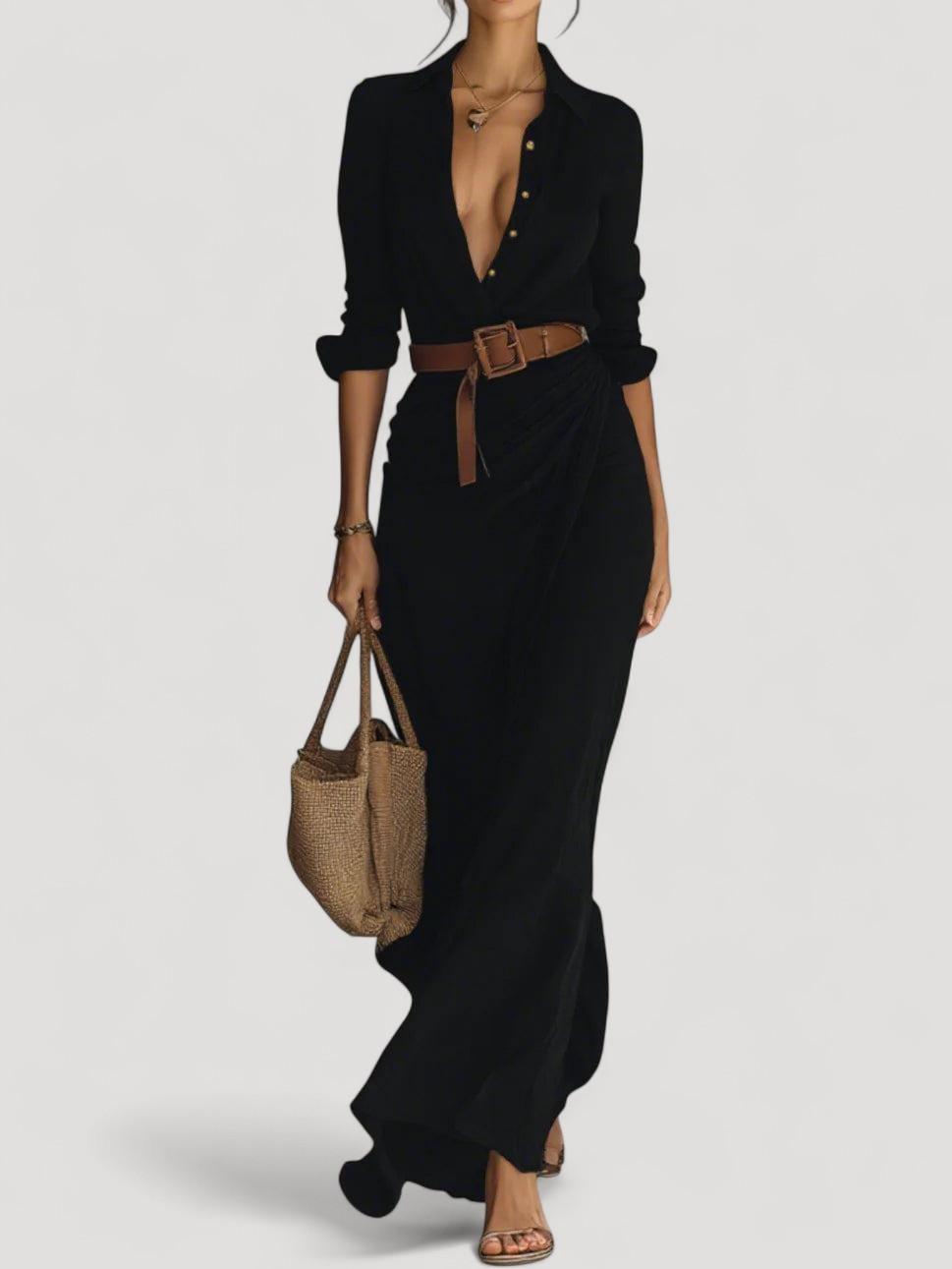 Pitkä vyöllinen mekko