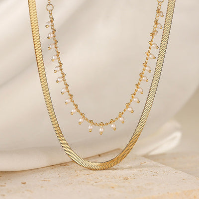 Marizanne | Luxe Käärme Kaulaketju & Helmi Korusetti 18K Kulta