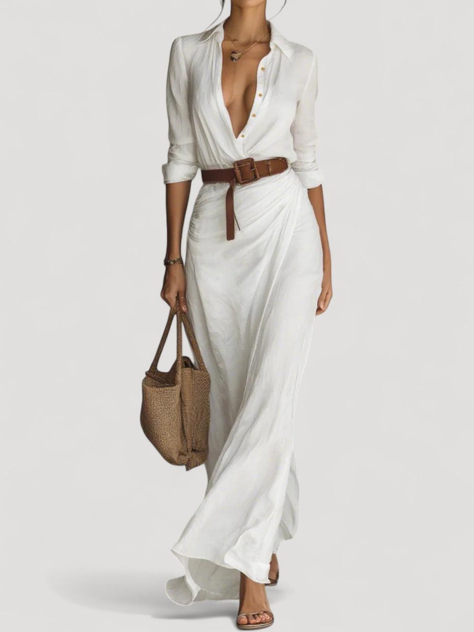 Pitkä vyöllinen mekko